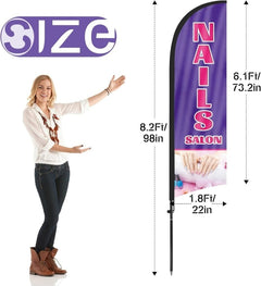 Nail Shop Sign - 8FT Nails Salon Feather Flag Set for Nails Salon Business - FSFlag