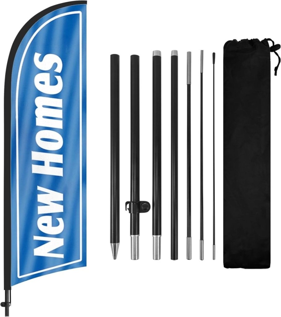 New Home Sign - 8FT New Homes Feather Flag Banner With Flag Pole and Ground Stake - FSFlag