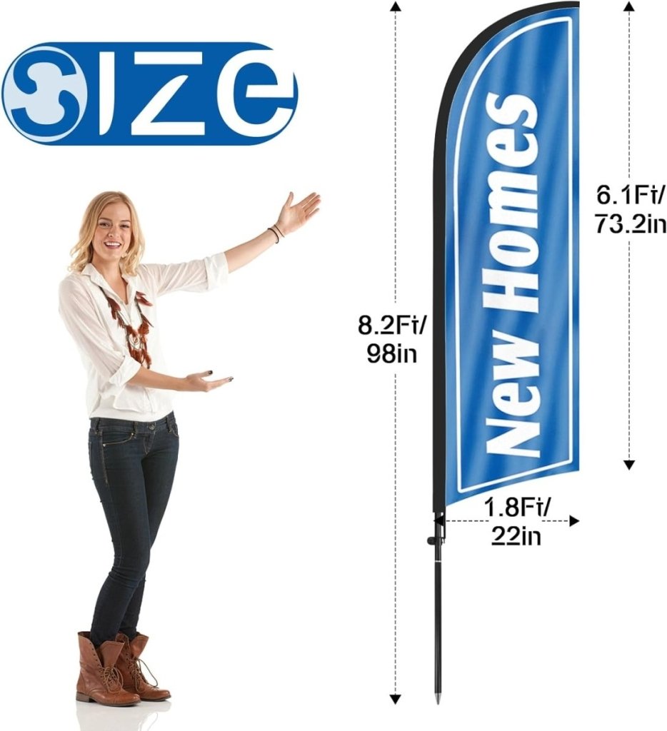 New Home Sign - 8FT New Homes Feather Flag Banner With Flag Pole and Ground Stake - FSFlag