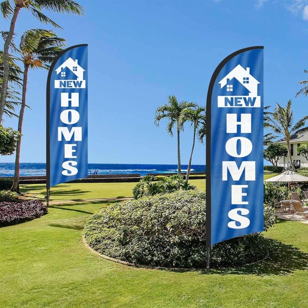 New Homes Sign - 8FT New Homes Feather Flags With Flag Pole and Ground Stake - FSFlag
