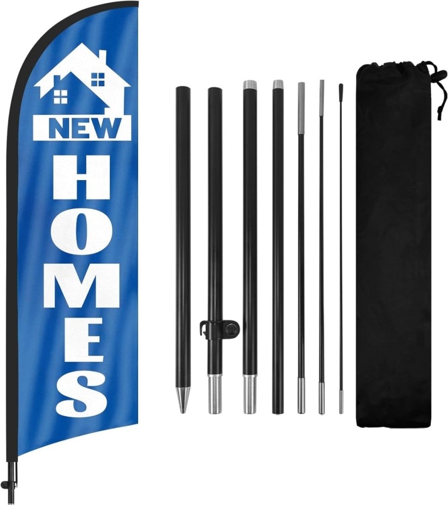 New Homes Sign - 8FT New Homes Feather Flags With Flag Pole and Ground Stake - FSFlag