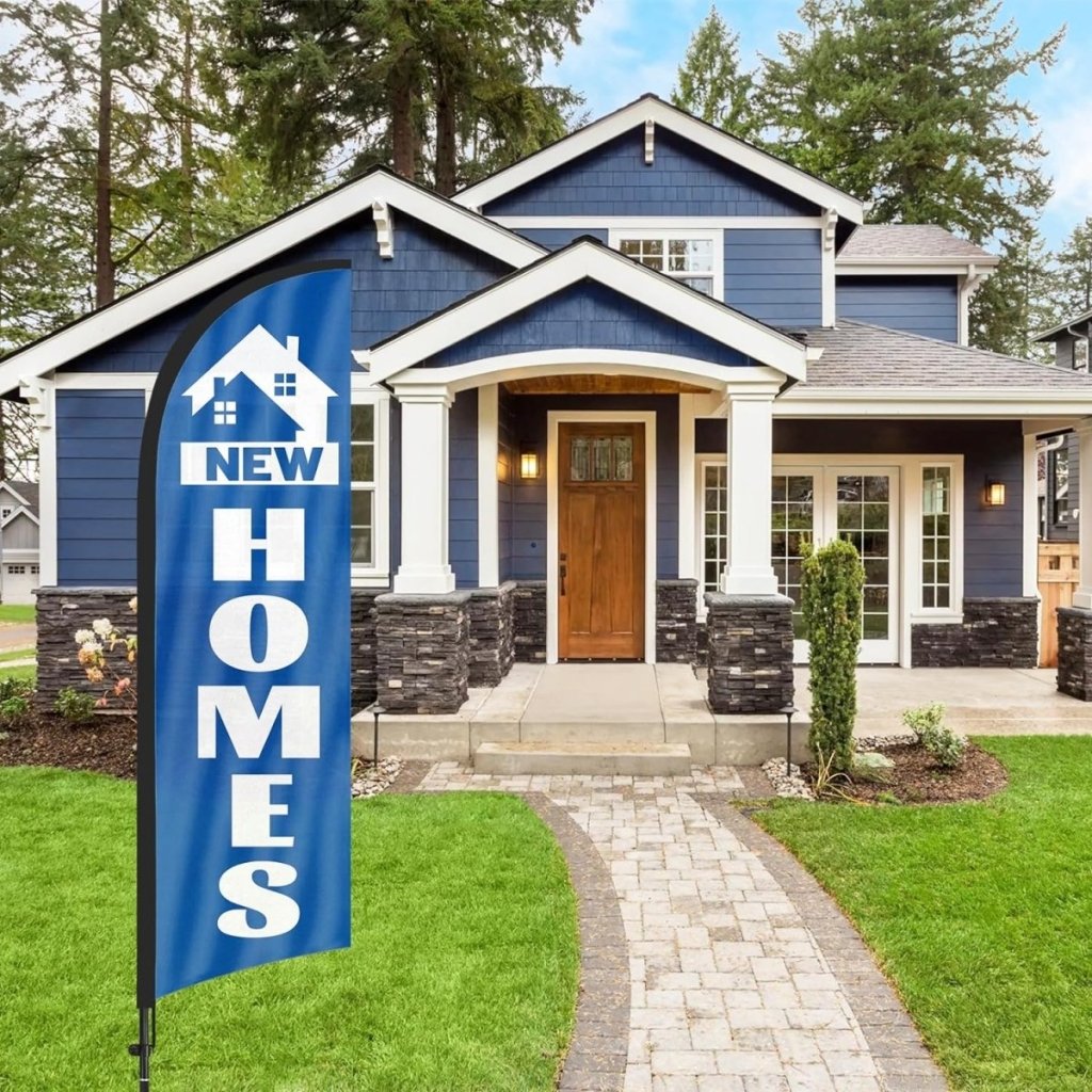 New Homes Sign - 8FT New Homes Feather Flags With Flag Pole and Ground Stake - FSFlag