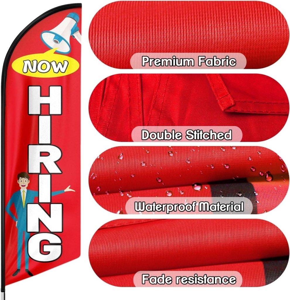 Now Hiring Flags - 8ft Red Now Hiring Feather Flag for Now Hiring Business（Flagpole Not Included） - FSFlag
