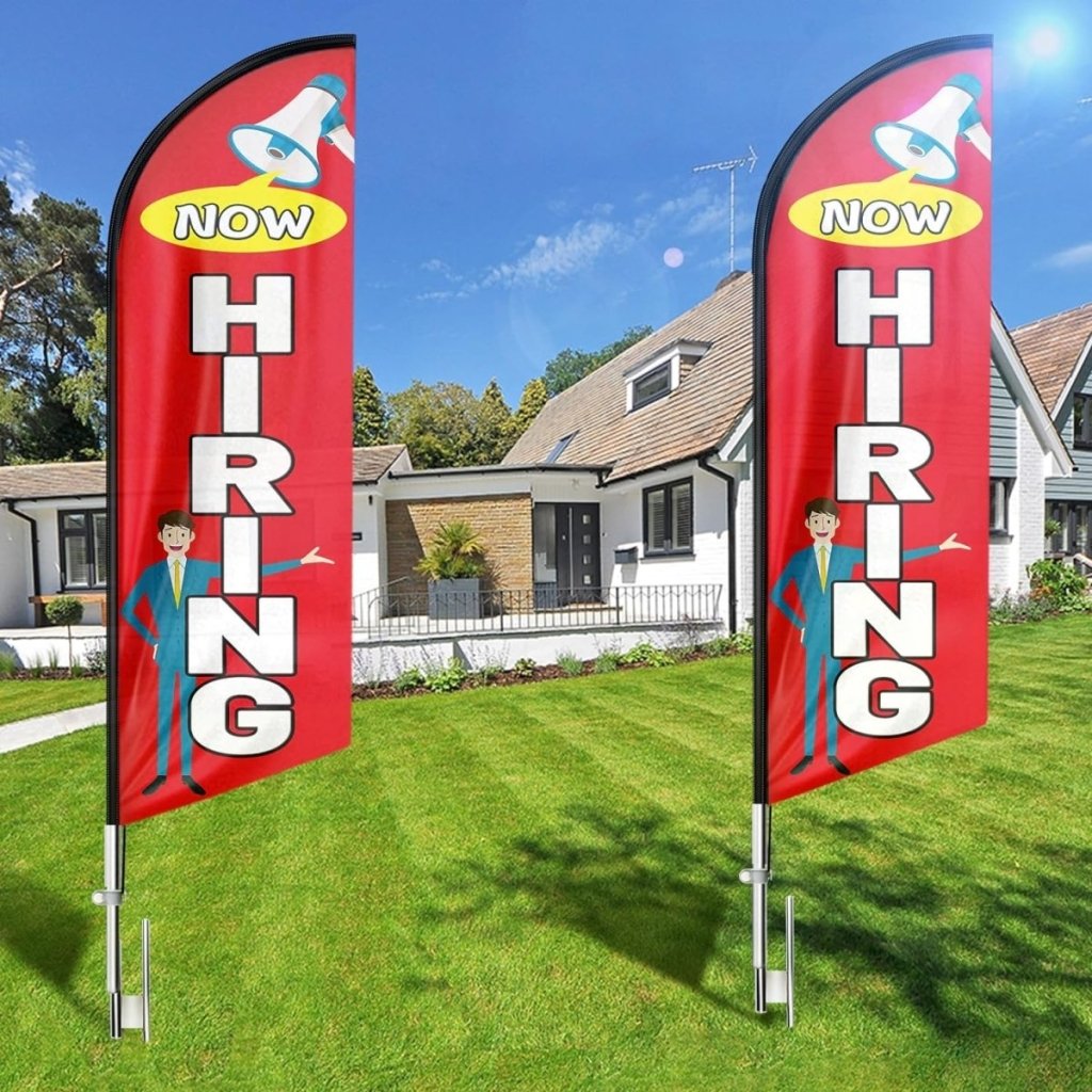 Now Hiring Flags - 8ft Red Now Hiring Feather Flag for Now Hiring Business（Flagpole Not Included） - FSFlag
