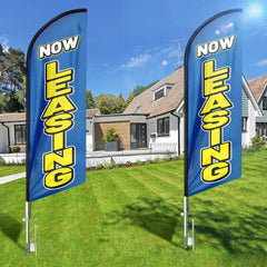Now Leasing 8FT Blue Feather Flag - For Lease Sign（Flagpole Not Included） - FSFlag