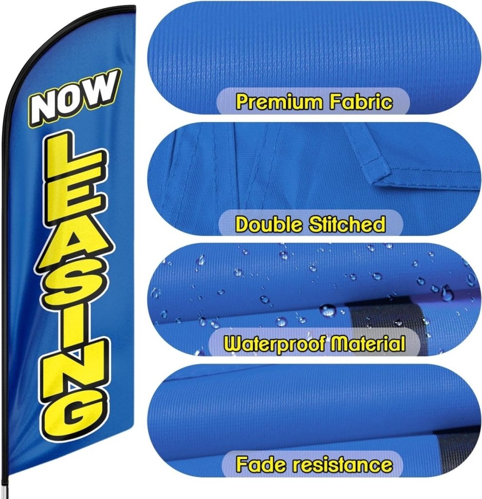 Now Leasing 8FT Blue Feather Flag - For Lease Sign（Flagpole Not Included） - FSFlag