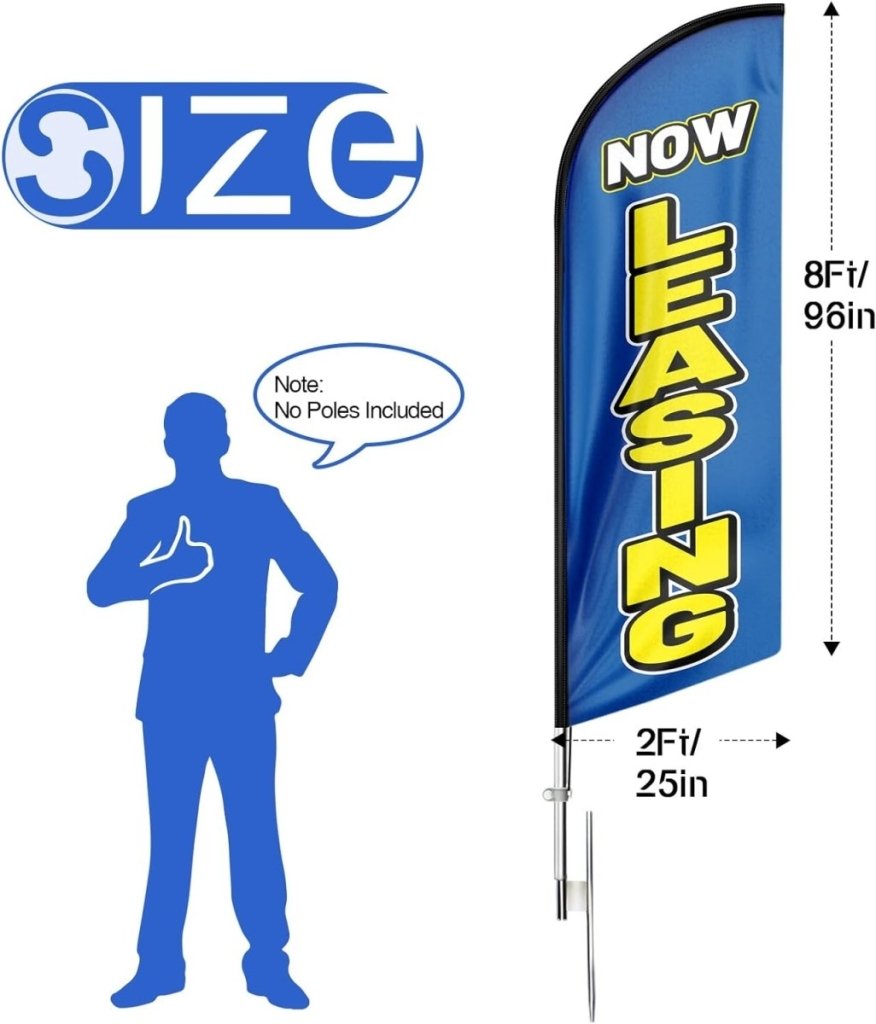 Now Leasing 8FT Blue Feather Flag - For Lease Sign（Flagpole Not Included） - FSFlag