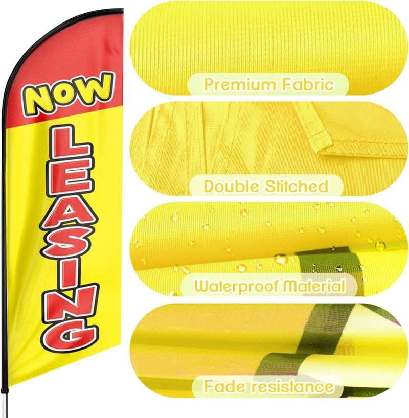 Now Leasing 8FT Yellow Feather Flag - For Lease Sign（Flagpole Not Included） - FSFlag