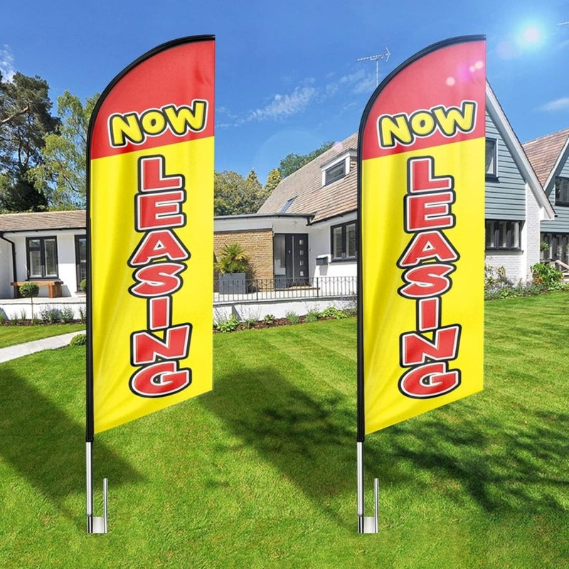 Now Leasing 8FT Yellow Feather Flag - For Lease Sign（Flagpole Not Included） - FSFlag