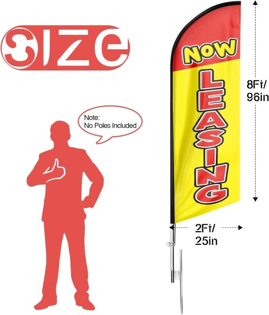 Now Leasing 8FT Yellow Feather Flag - For Lease Sign（Flagpole Not Included） - FSFlag