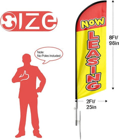 Now Leasing 8FT Yellow Feather Flag - For Lease Sign（Flagpole Not Included） - FSFlag