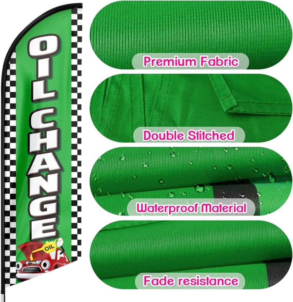 Oil Change Sign - 11Ft Oil Change Feather Flag Pole Kit with Ground Stake - FSFlag