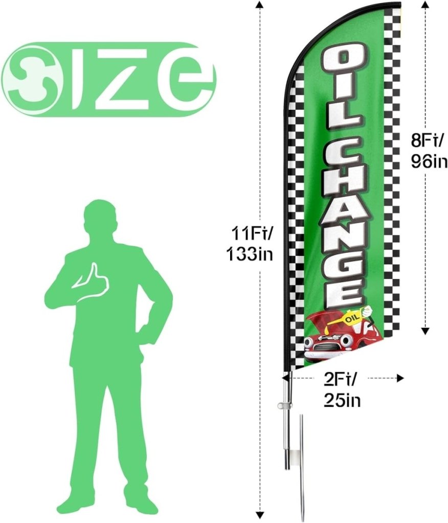 Oil Change Sign - 11Ft Oil Change Feather Flag Pole Kit with Ground Stake - FSFlag