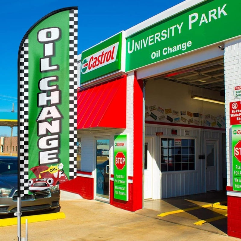 Oil Change Sign - 11Ft Oil Change Feather Flag Pole Kit with Ground Stake - FSFlag