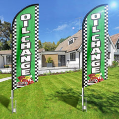 Oil Change Sign - 11Ft Oil Change Feather Flag Pole Kit with Ground Stake - FSFlag