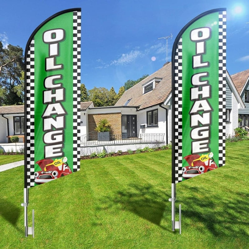 Oil Change Sign - 11Ft Oil Change Feather Flag Pole Kit with Ground Stake - FSFlag