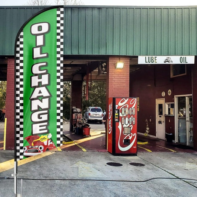 Oil Change Sign - 11Ft Oil Change Feather Flag Pole Kit with Ground Stake - FSFlag