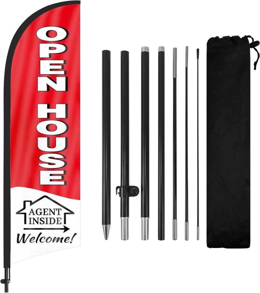 Open House Signs - 8Ft Black/white/red Swooper Flag Feather Flag Pole Kit - FSFlag