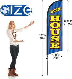 Open House Signs - 8Ft Blue Swooper Feather Flag with Pole Kit and Ground stake - FSFlag