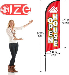 Open House Signs - 8Ft Open House Flag with Pole Kit and Ground stake（Yellow/red） - FSFlag