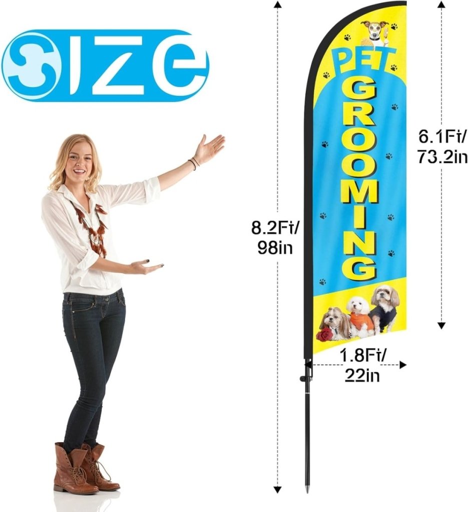 Pet Grooming Signs - 8ft Pet Grooming Feather Flag Pole Kit for Pet Grooming Business - FSFlag