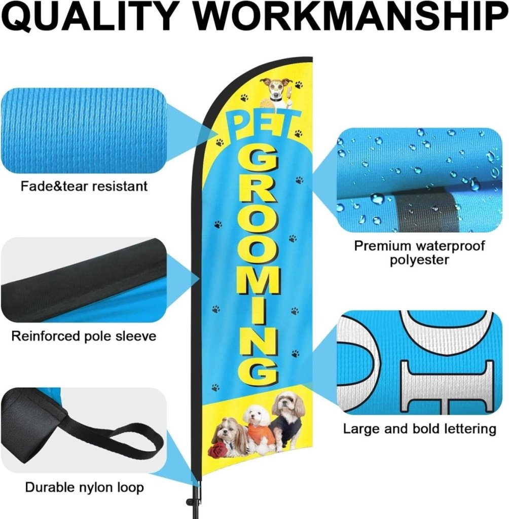 Pet Grooming Signs - 8ft Pet Grooming Feather Flag Pole Kit for Pet Grooming Business - FSFlag