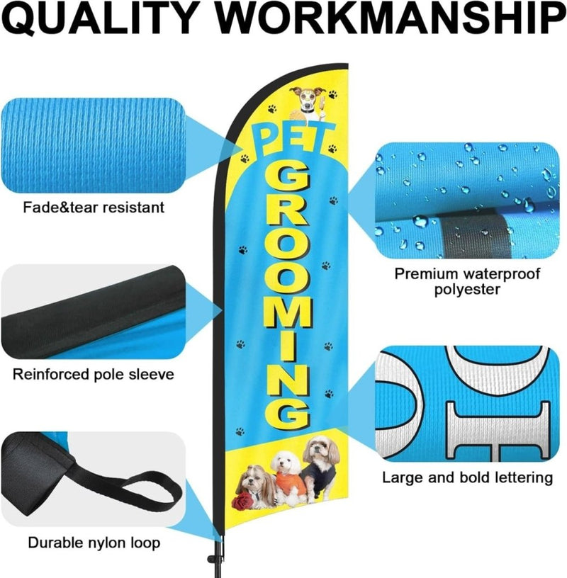Pet Grooming Signs - 8ft Pet Grooming Feather Flag Pole Kit for Pet Grooming Business - FSFlag