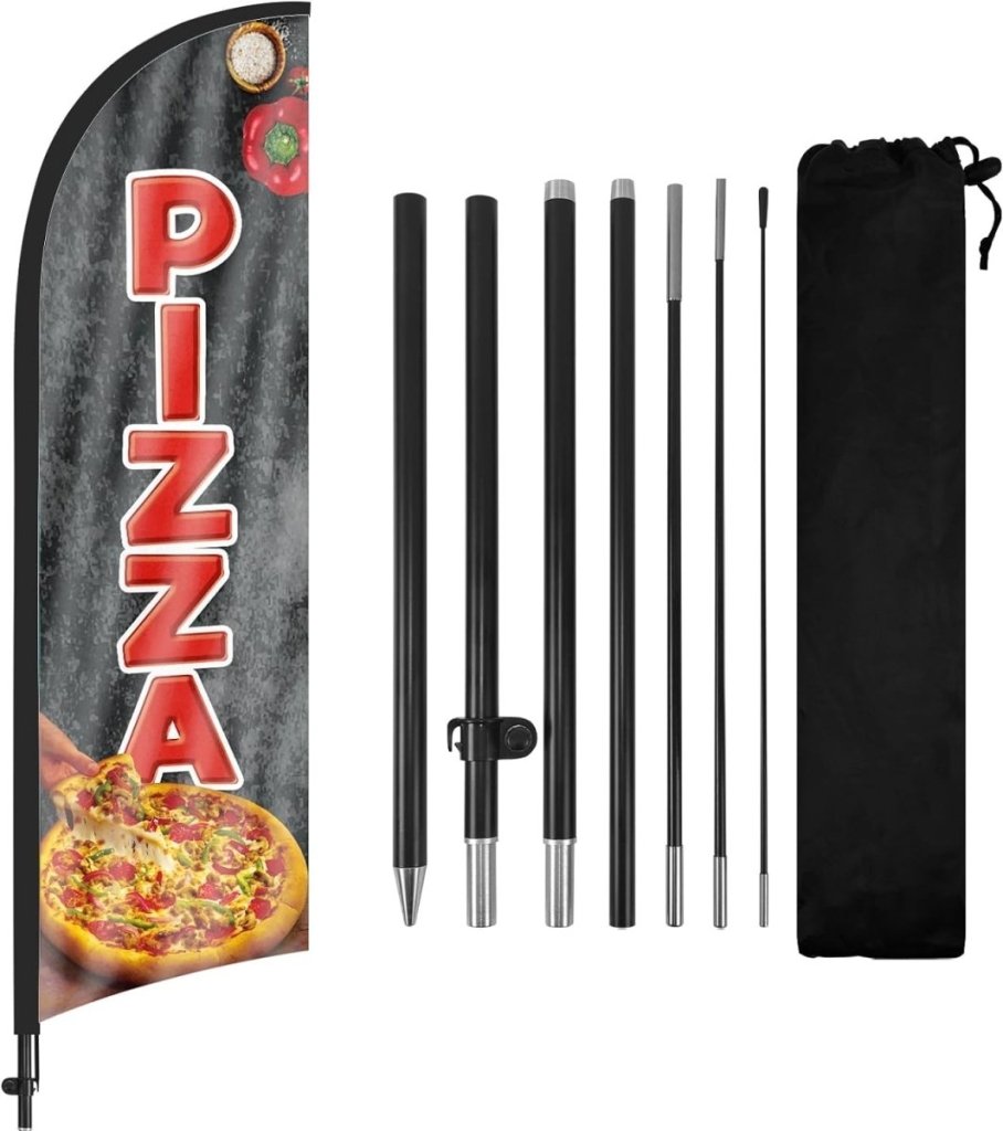 Pizza Flag Kit - 8ft Pizza Feather Flag Kit with Pole and Stake - FSFlag
