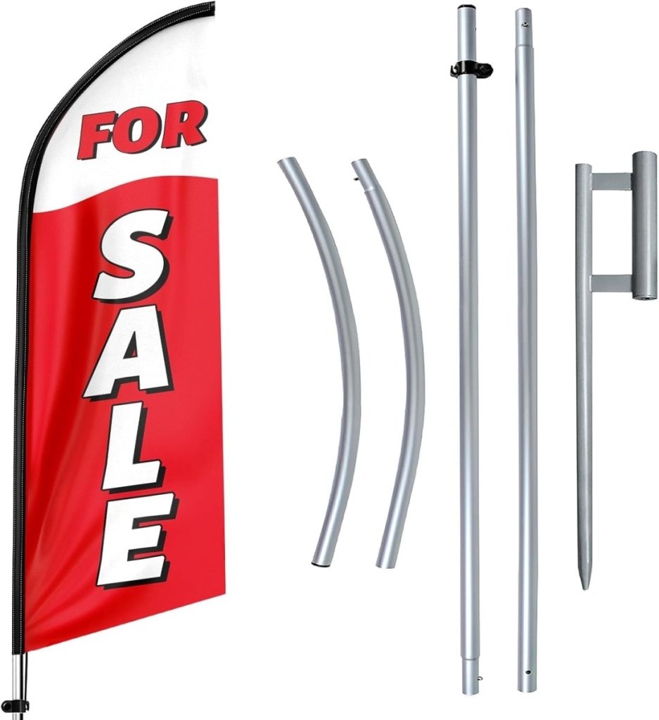 Real Estate For Sale Feather Flag: Advertising Banner with Pole Kit - FSFlag