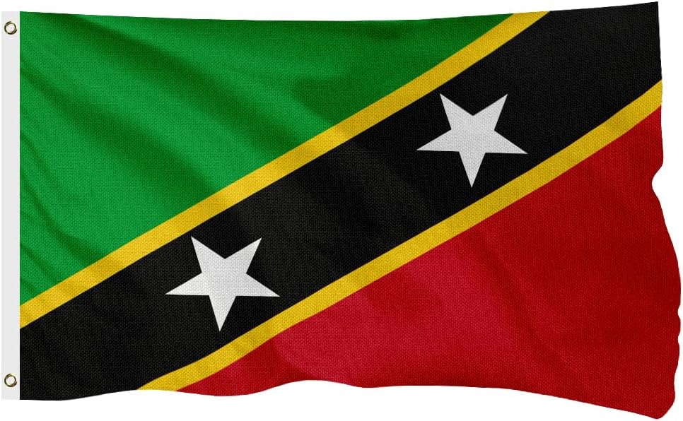 Saint Kitts and Nevis Flag for Outside, 400D Heavy Duty Polyester, Double - Sided Printing, Quadruple Stitched Fly Hem, Fade Resistant, 2 Brass Grommets