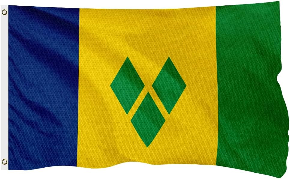 Saint Vincent and the Grenadines Vincentian Flag for Outside, 400D Heavy Duty Polyester, Double - Sided Printing, Quadruple Stitched Fly Hem, Fade Resistant, 2 Brass Grommets
