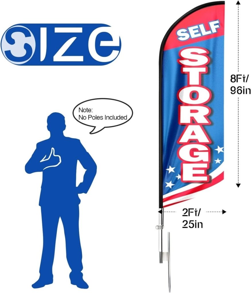 Self Storage Signs - 8ft Self Storage Feather Flag Banner for Self Storage Business（Flagpole Not Included） - FSFlag