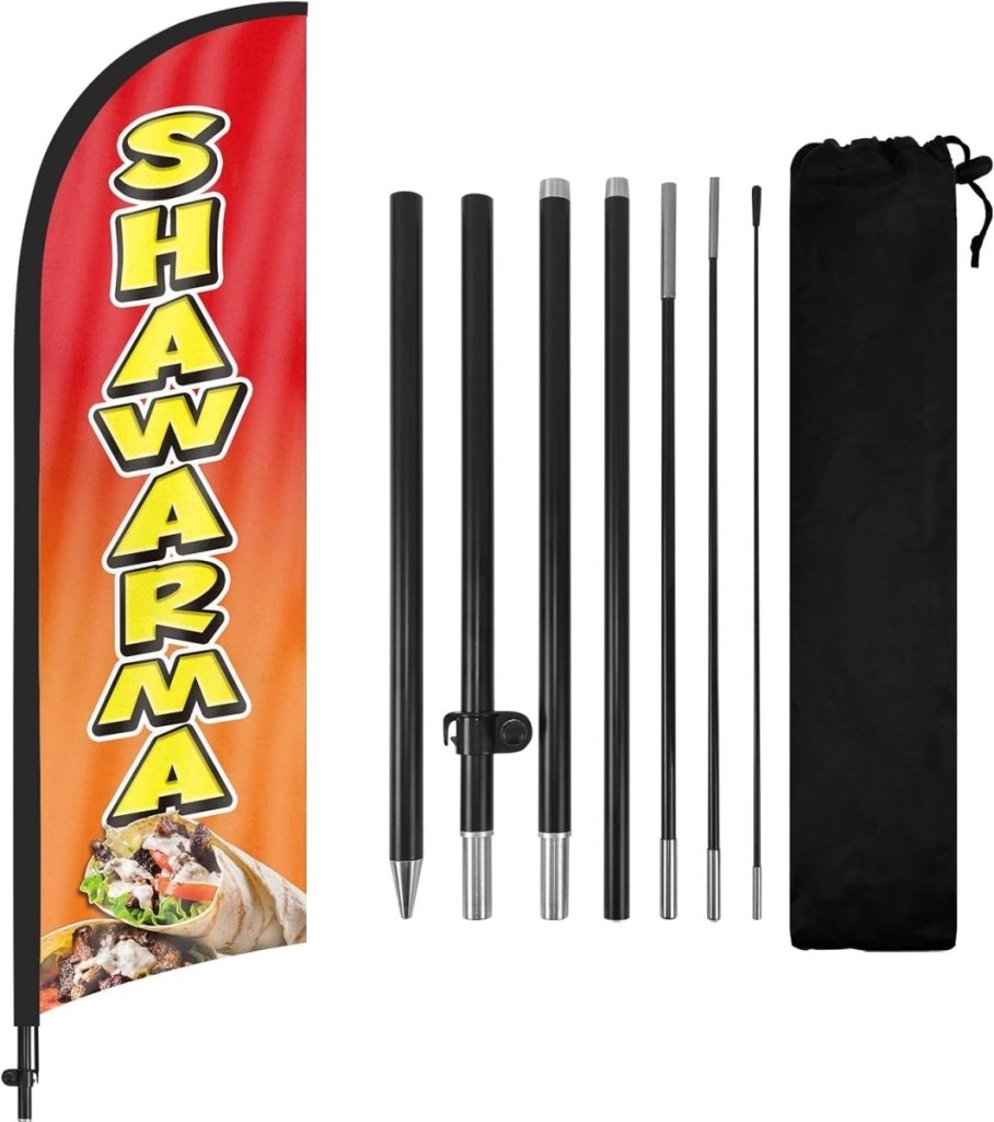 Shawarma sign Kit - 8ft Shawarma Feather Flag with Pole and Stake - FSFlag