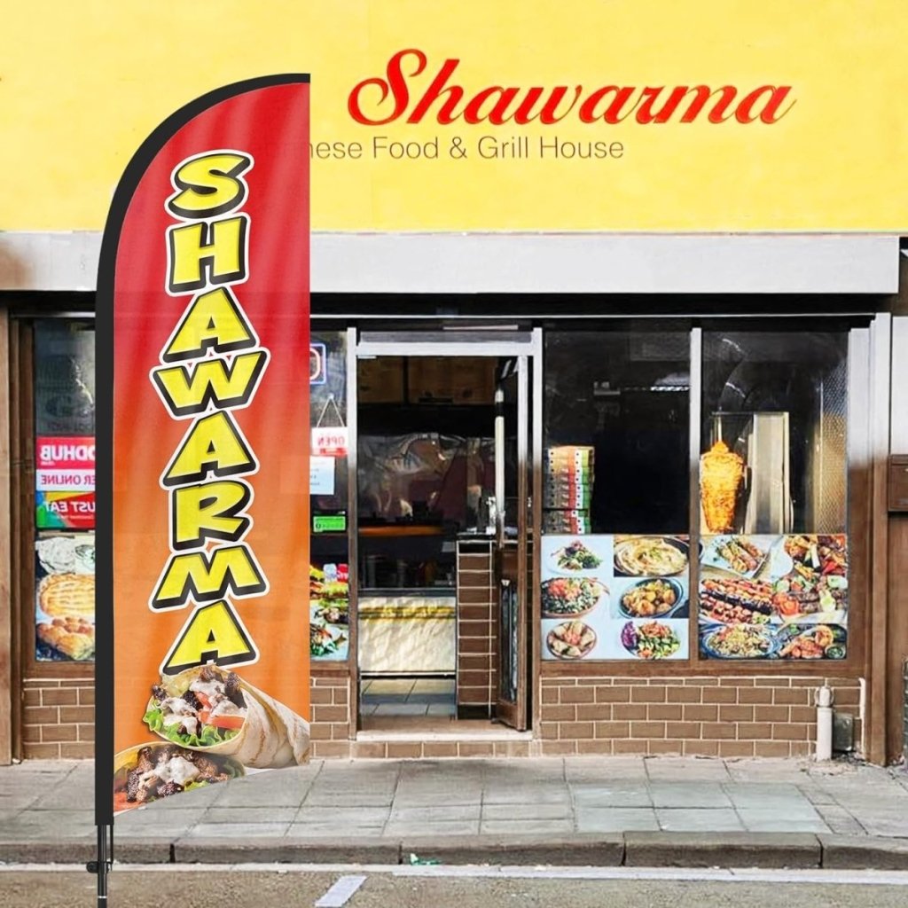 Shawarma sign Kit - 8ft Shawarma Feather Flag with Pole and Stake - FSFlag