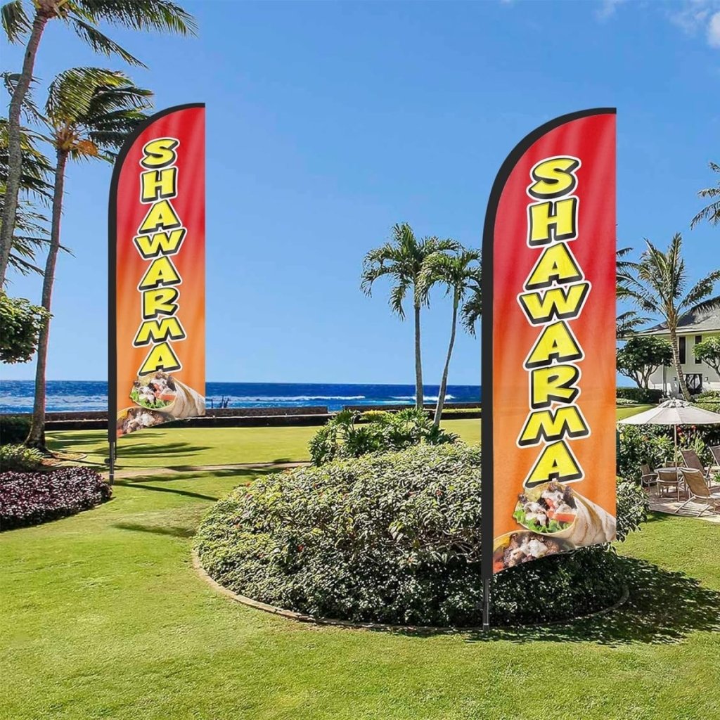 Shawarma sign Kit - 8ft Shawarma Feather Flag with Pole and Stake - FSFlag