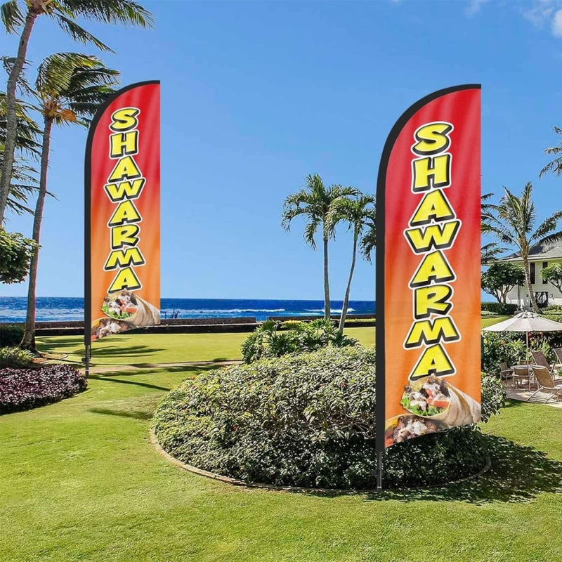 Shawarma sign Kit - 8ft Shawarma Feather Flag with Pole and Stake - FSFlag