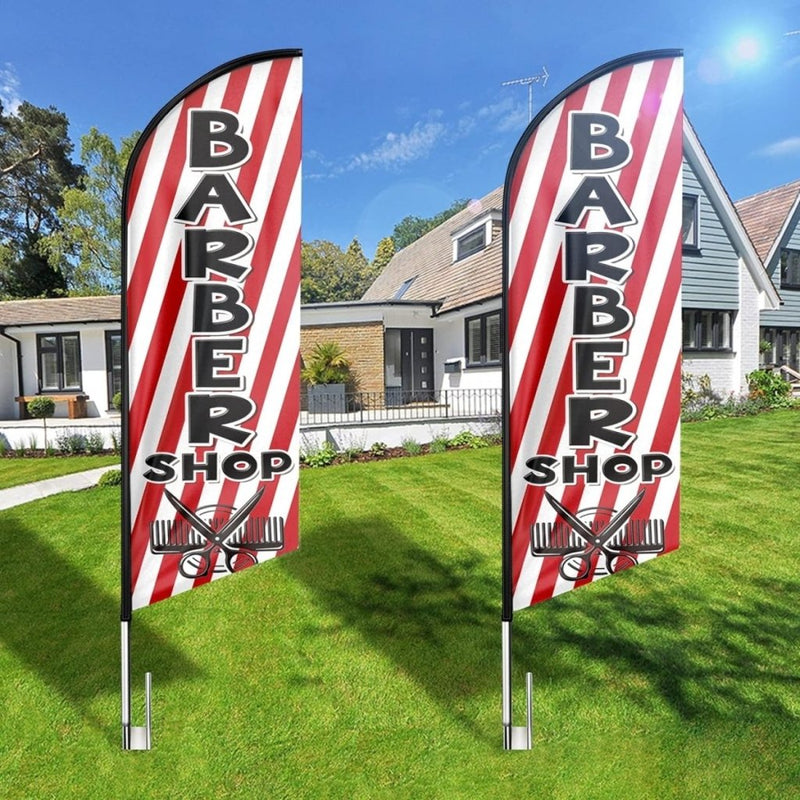 Signs For Barber Shop - 8FT Barber Shop Feather Flag for Barber Shop Business（Flagpole Not Included） - FSFlag