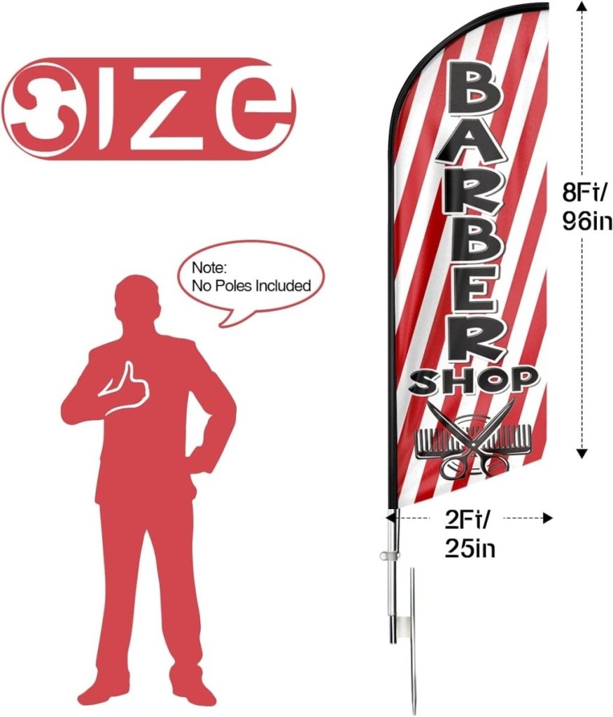 Signs For Barber Shop - 8FT Barber Shop Feather Flag for Barber Shop Business（Flagpole Not Included） - FSFlag