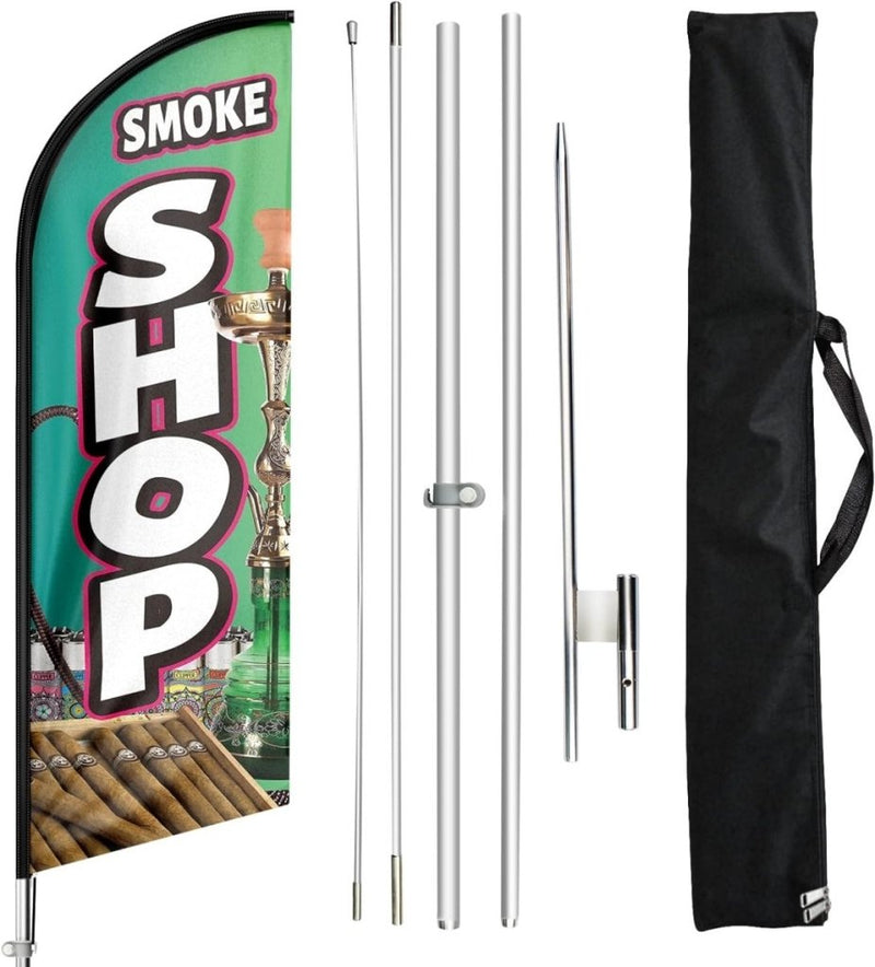 Smoke Shop FLAG - 11ft Smoke Shop Feather Flag Pole Kit for Smoke Shop Business - FSFlag