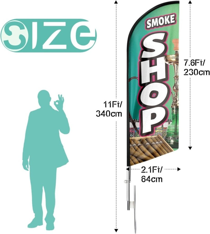 Smoke Shop FLAG - 11ft Smoke Shop Feather Flag Pole Kit for Smoke Shop Business - FSFlag