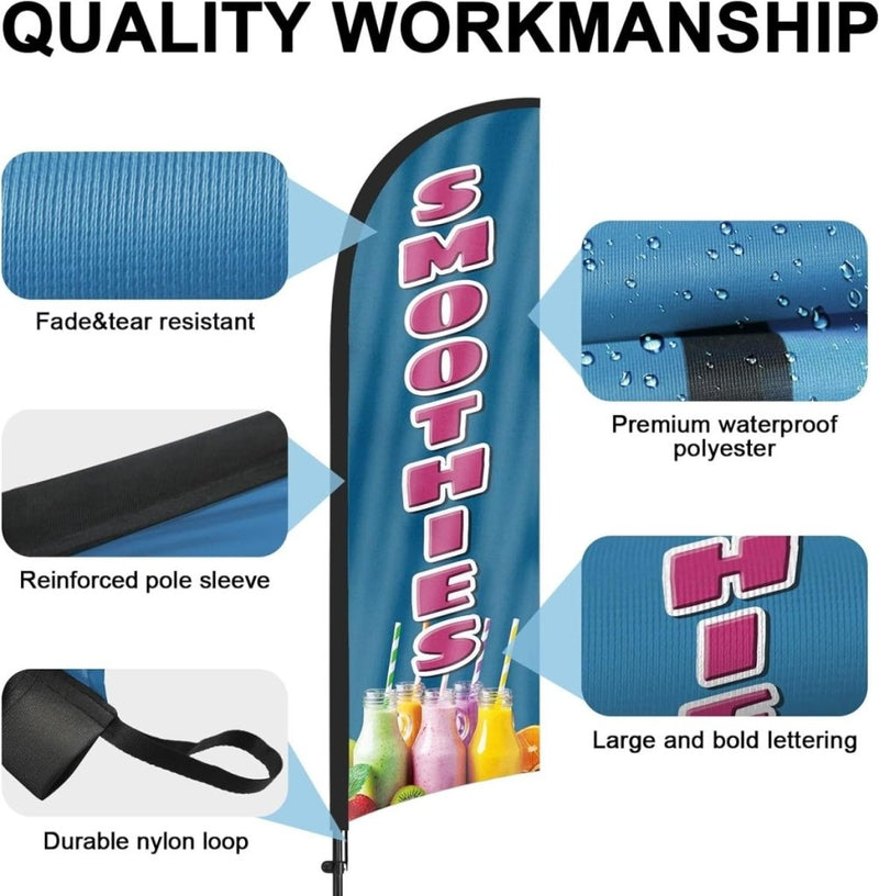 Smoothie Sign - 8ft Smoothies Feather Flag Set for Smoothies Business - FSFlag