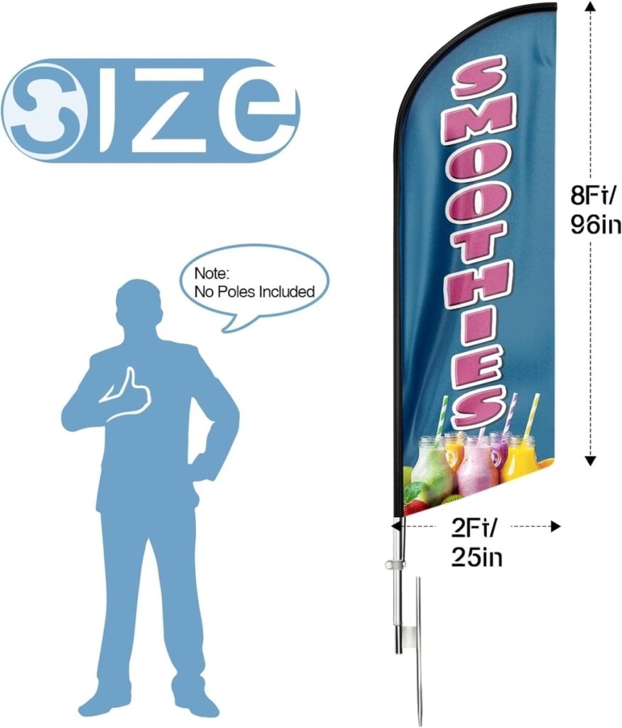 Smoothie Sign - 8ft Smoothies Swooper Feather Flag for Smoothies Business（Flagpole Not Included） - FSFlag