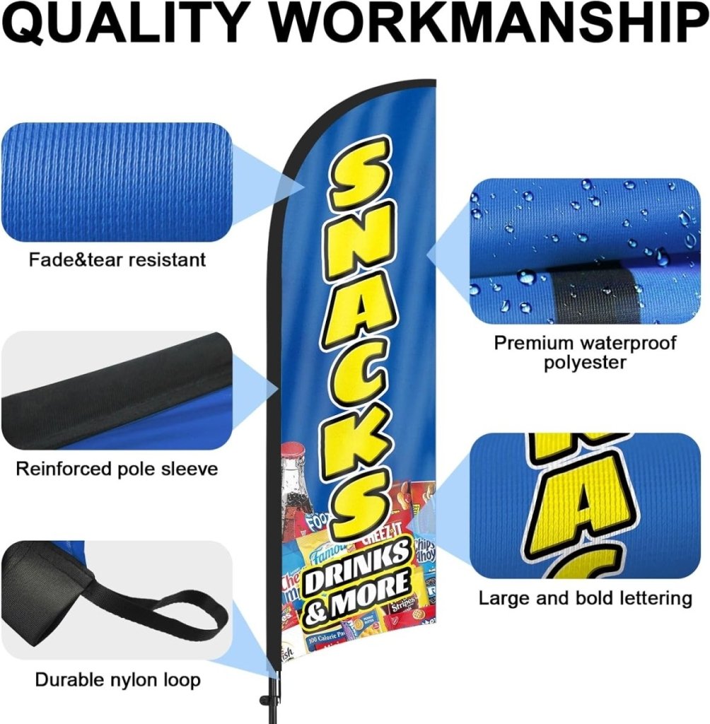 Snack Bar Sign Kit - 8ft Snacks Feather Flag with Pole and Stake - FSFlag