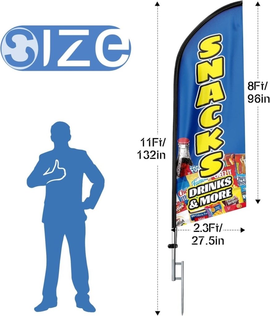 Snack Sign - 11ft Feather Flag Kit for Advertising with Pole and Stake - FSFlag