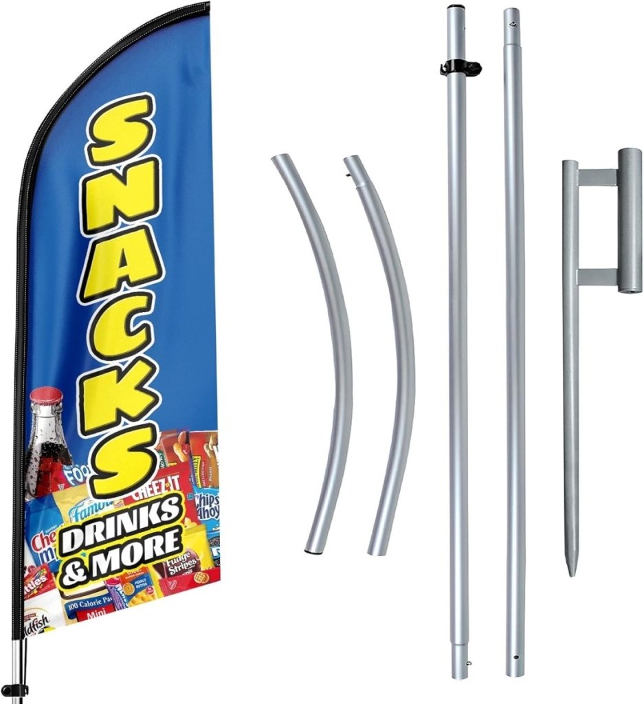 Snack Sign - 11ft Feather Flag Kit for Advertising with Pole and Stake - FSFlag