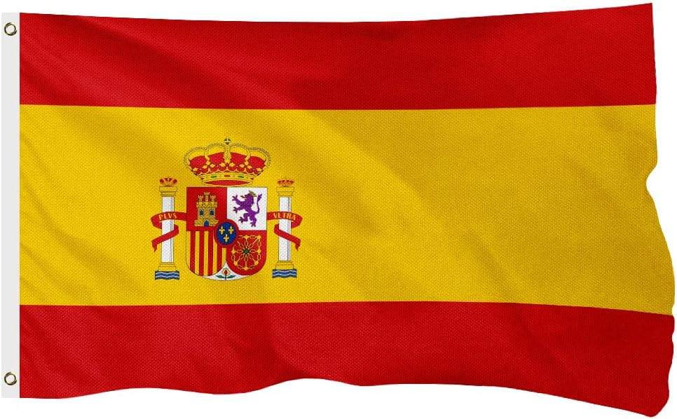 Spain Spanish Flag for Outside, 400D Heavy Duty Polyester, Double - Sided Printing, Quadruple Stitched Fly Hem, Fade Resistant, 2 Brass Grommets