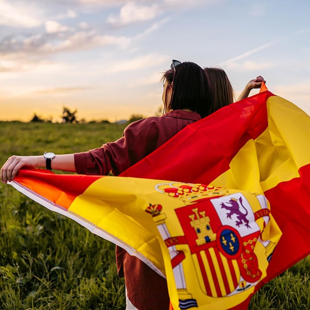 Spain Spanish Flag for Outside, 400D Heavy Duty Polyester, Double - Sided Printing, Quadruple Stitched Fly Hem, Fade Resistant, 2 Brass Grommets