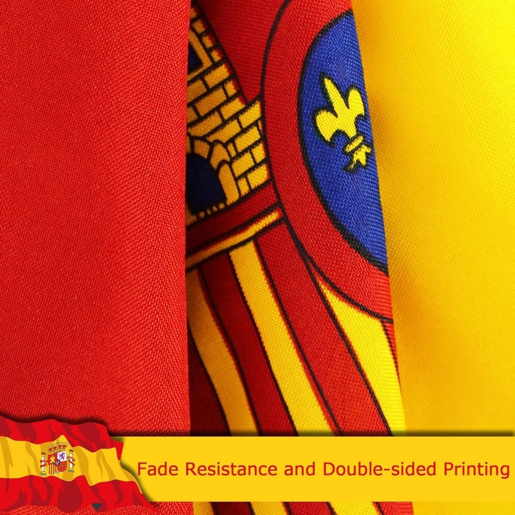 Spain Spanish Flag for Outside, 400D Heavy Duty Polyester, Double - Sided Printing, Quadruple Stitched Fly Hem, Fade Resistant, 2 Brass Grommets