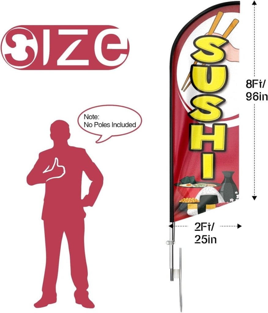 Sushi sign - 8ft Red Sushi Feather Flag !（Flagpole Not Included） - FSFlag