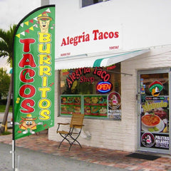 Tacos Sign - 11ft Tacos Burritos Feather Flag with Flag Pole and Ground Stake - FSFlag